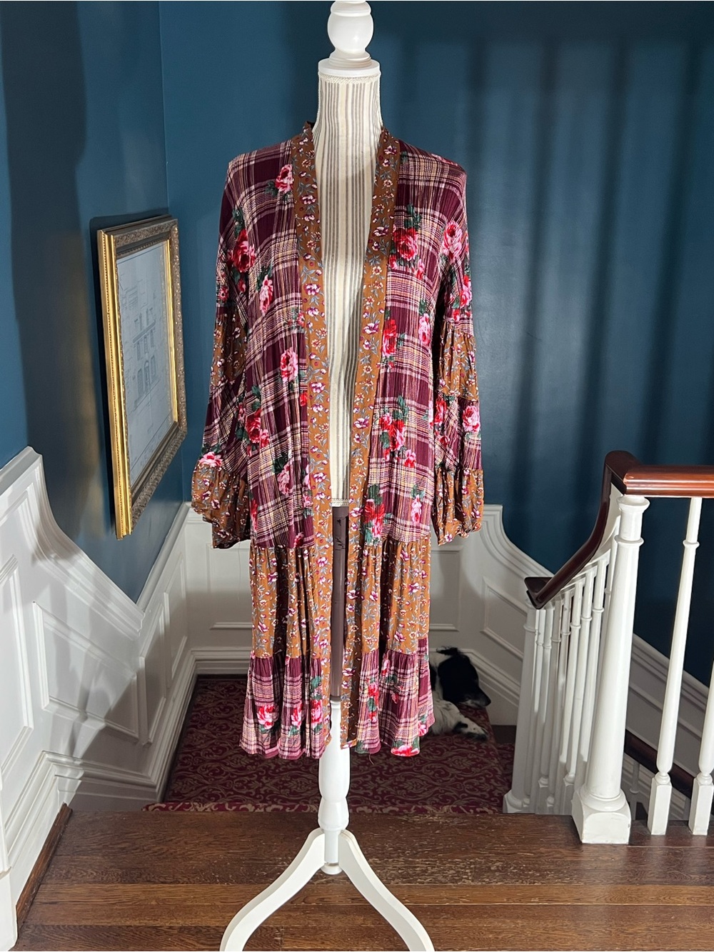 Boho Floral Cottagecore country women’s duster long kimono small J430